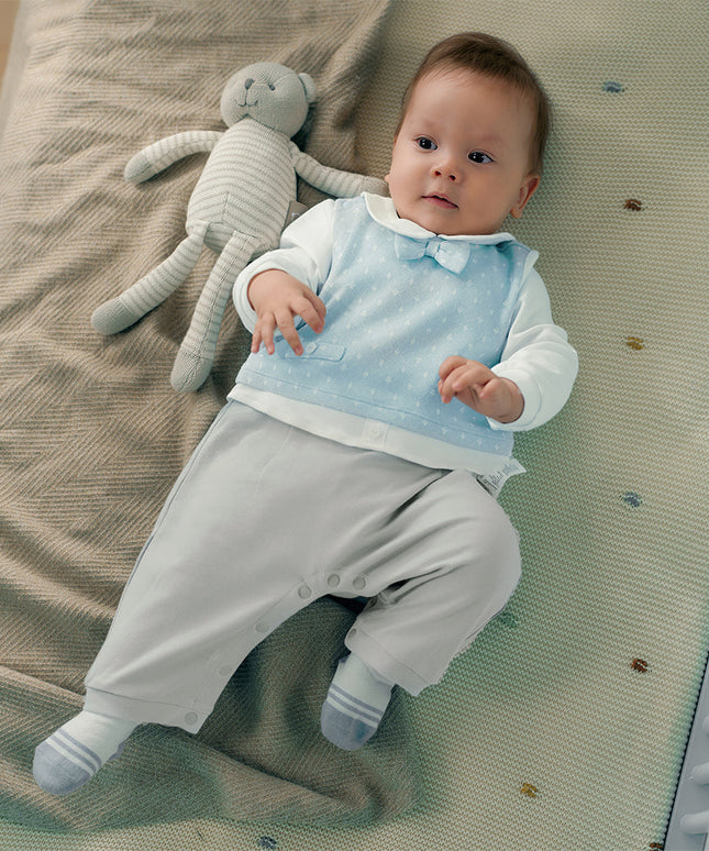 Newborn Boys Light Blue Indoor Cozy Baby One-Pieces Romper