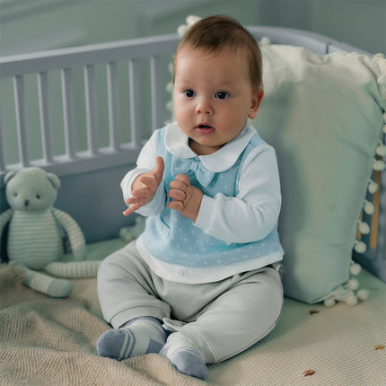 Newborn Boys Light Blue Indoor Cozy Baby One-Pieces Romper