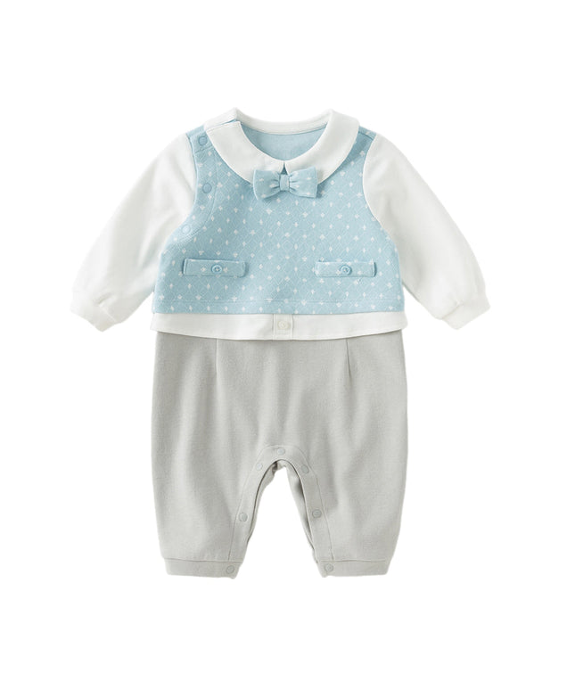 Newborn Boys Light Blue Indoor Cozy Baby One-Pieces Romper