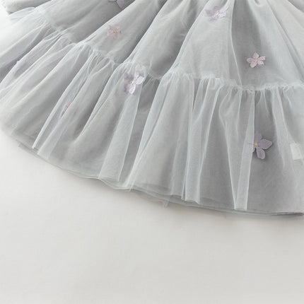 Toddler Girls Blue Classic Flower Embroidery Soft Mesh Chinese-style Dress