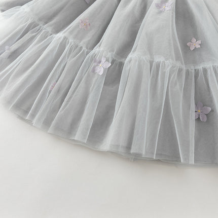 Toddler Girls Blue Classic Flower Embroidery Soft Mesh Chinese-style Dress