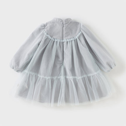 Toddler Girls Blue Classic Flower Embroidery Soft Mesh Chinese-style Dress