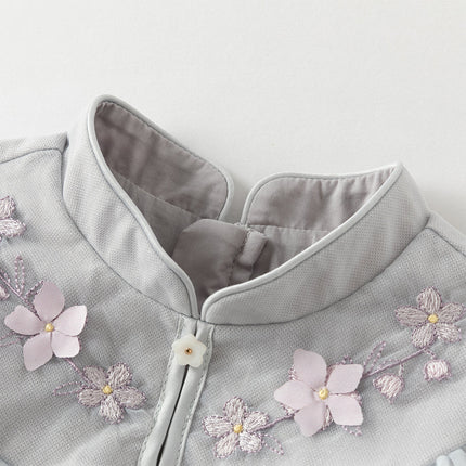 Toddler Girls Blue Classic Flower Embroidery Soft Mesh Chinese-style Dress