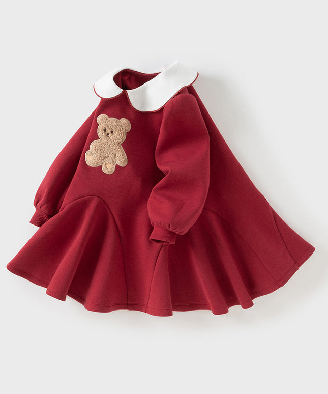 Toddler Girls Red Cute Bear A-line Princess Dress