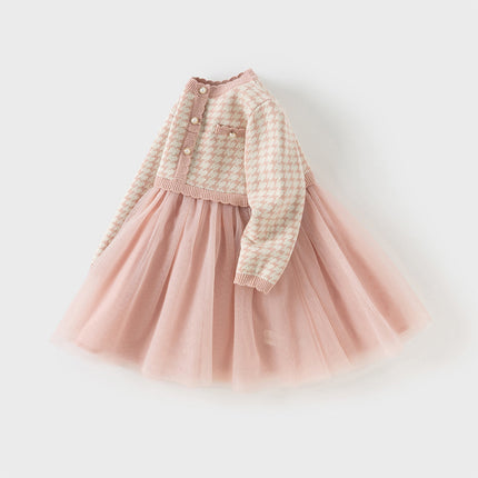 Toddler Girls Sweet Pink Classic Plaid Mesh Princess Dress