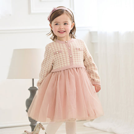 Toddler Girls Sweet Pink Classic Plaid Mesh Princess Dress