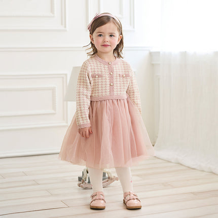 Toddler Girls Sweet Pink Classic Plaid Mesh Princess Dress