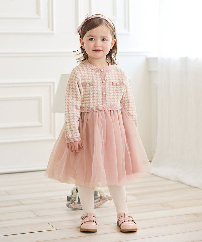 Toddler Girls Sweet Pink Classic Plaid Mesh Princess Dress