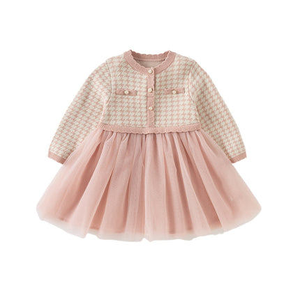 Toddler Girls Sweet Pink Classic Plaid Mesh Princess Dress