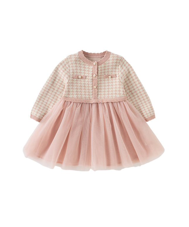 Toddler Girls Sweet Pink Classic Plaid Mesh Princess Dress