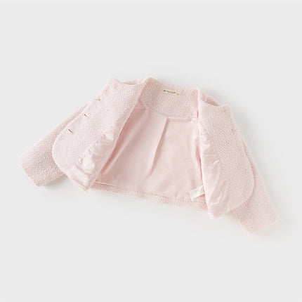 Kids Girls Elegant Pink Cardigan Pinafore Mesh Dress Two Pieces Set