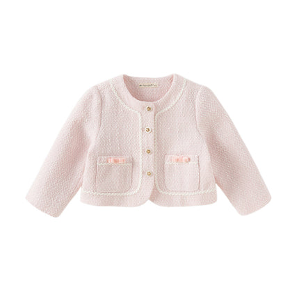 Kids Girls Elegant Pink Cardigan Pinafore Mesh Dress Two Pieces Set