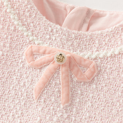 Kids Girls Elegant Pink Cardigan Pinafore Mesh Dress Two Pieces Set