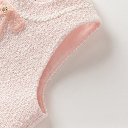 Kids Girls Elegant Pink Cardigan Pinafore Mesh Dress Two Pieces Set