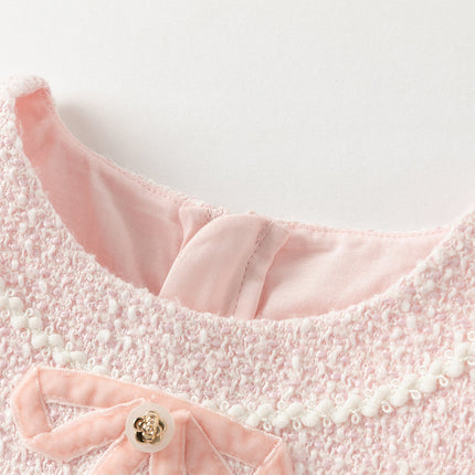 Kids Girls Elegant Pink Cardigan Pinafore Mesh Dress Two Pieces Set