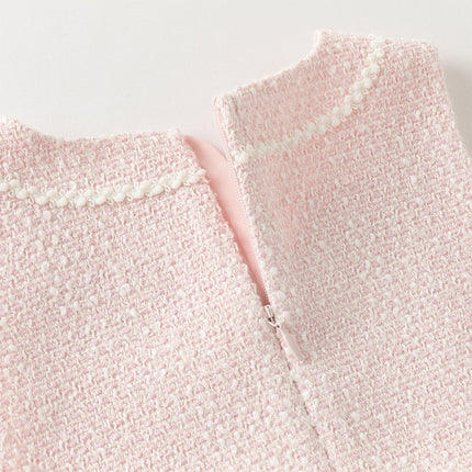 Kids Girls Elegant Pink Cardigan Pinafore Mesh Dress Two Pieces Set