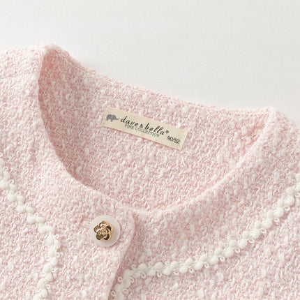 Kids Girls Elegant Pink Cardigan Pinafore Mesh Dress Two Pieces Set