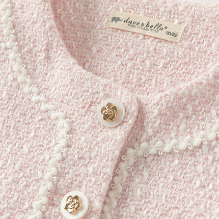 Kids Girls Elegant Pink Cardigan Pinafore Mesh Dress Two Pieces Set