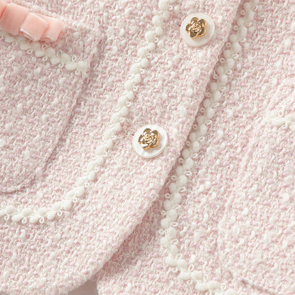 Kids Girls Elegant Pink Cardigan Pinafore Mesh Dress Two Pieces Set