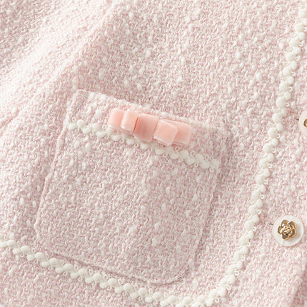 Kids Girls Elegant Pink Cardigan Pinafore Mesh Dress Two Pieces Set