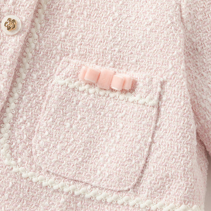 Kids Girls Elegant Pink Cardigan Pinafore Mesh Dress Two Pieces Set
