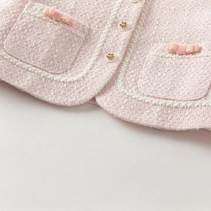 Kids Girls Elegant Pink Cardigan Pinafore Mesh Dress Two Pieces Set