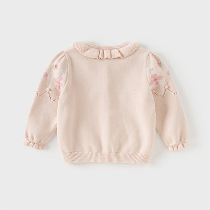 Toddler Girls Cotton Sweet Pink Floral Print Sweater Cardigans