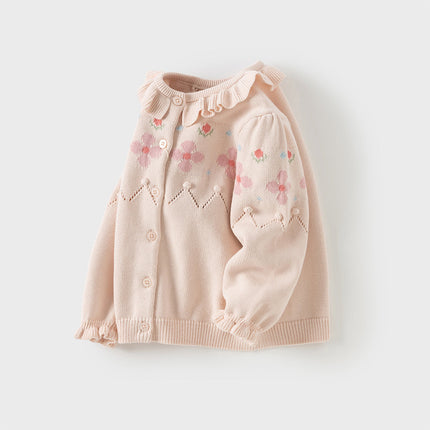 Toddler Girls Cotton Sweet Pink Floral Print Sweater Cardigans