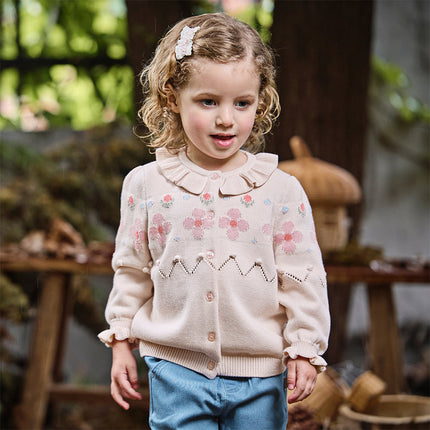 Toddler Girls Cotton Sweet Pink Floral Print Sweater Cardigans