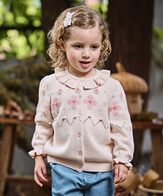 Toddler Girls Cotton Sweet Pink Floral Print Sweater Cardigans