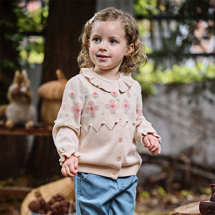 Toddler Girls Cotton Sweet Pink Floral Print Sweater Cardigans