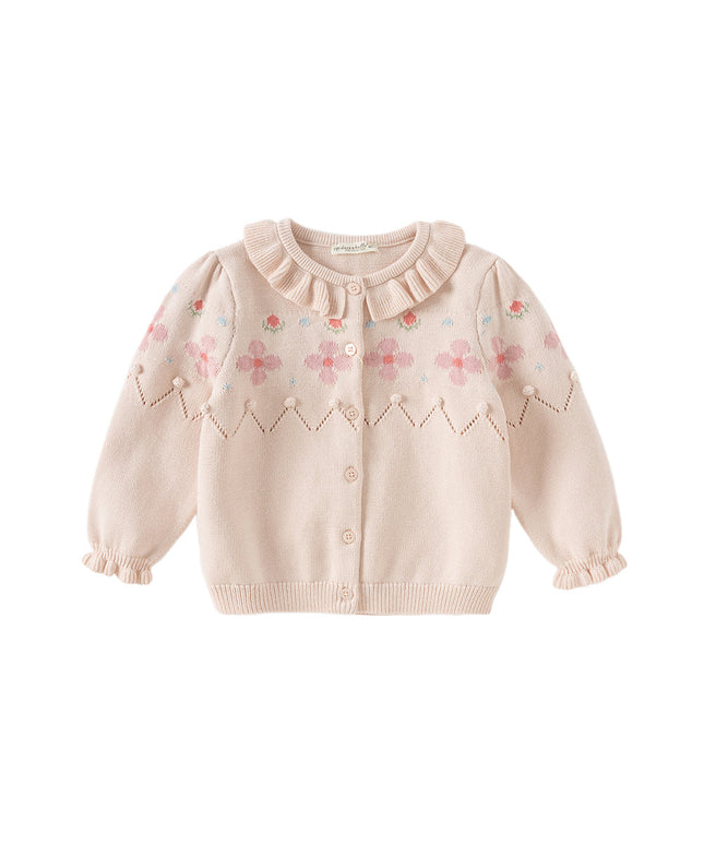 Toddler Girls Cotton Sweet Pink Floral Print Sweater Cardigans