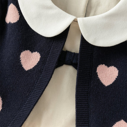 Toddler Girls Navy Blue Delicate Fake Two Piece Sweater Mesh Dress