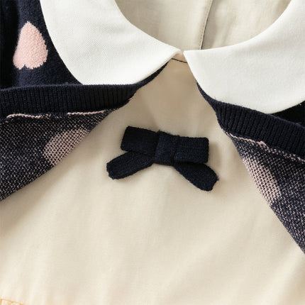 Toddler Girls Navy Blue Delicate Fake Two Piece Sweater Mesh Dress