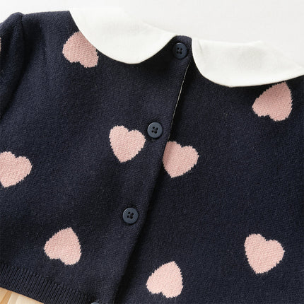 Toddler Girls Navy Blue Delicate Fake Two Piece Sweater Mesh Dress