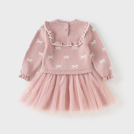 Toddler Girls Noble Pink Mesh Sweater A-line Princess Dress