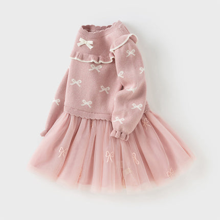 Toddler Girls Noble Pink Mesh Sweater A-line Princess Dress