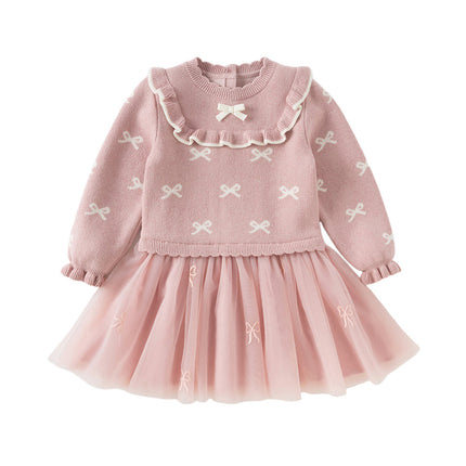 Toddler Girls Noble Pink Mesh Sweater A-line Princess Dress