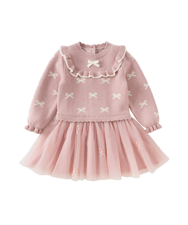 Toddler Girls Noble Pink Mesh Sweater A-line Princess Dress
