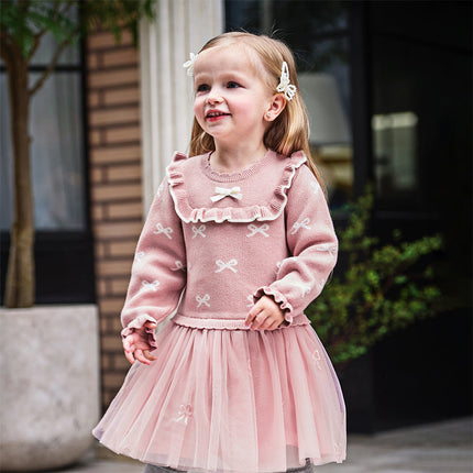 Toddler Girls Noble Pink Mesh Sweater A-line Princess Dress