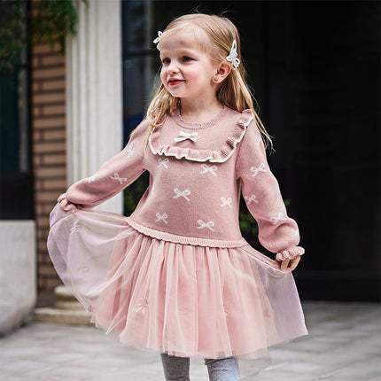 Toddler Girls Noble Pink Mesh Sweater A-line Princess Dress