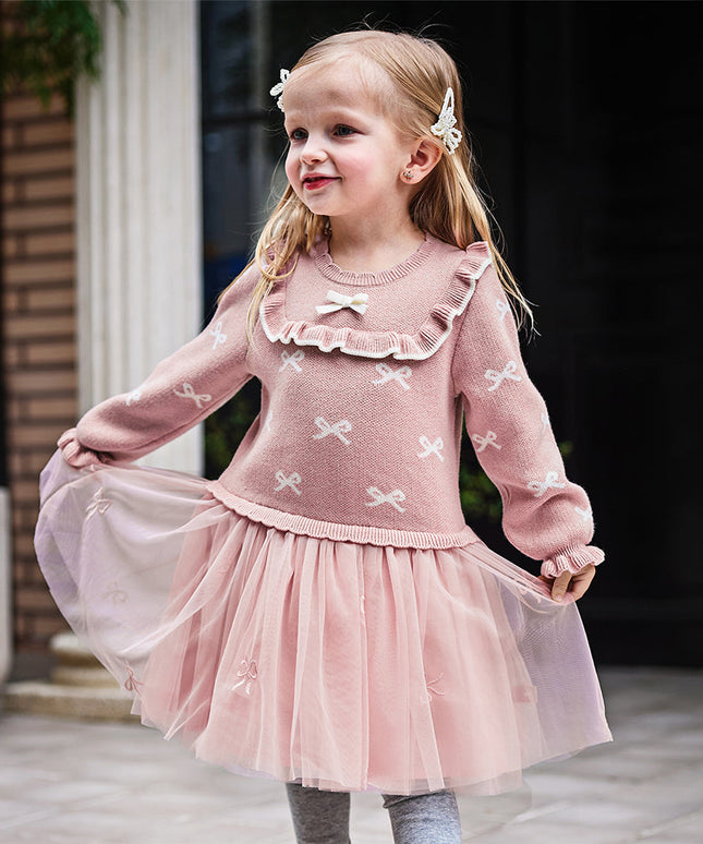 Toddler Girls Noble Pink Mesh Sweater A-line Princess Dress