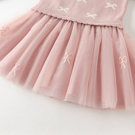 Toddler Girls Noble Pink Mesh Sweater A-line Princess Dress