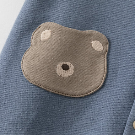 Baby Boys Grey Blue Cute Long-sleeved One-Piece Romper