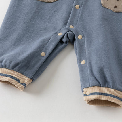 Baby Boys Grey Blue Cute Long-sleeved One-Piece Romper