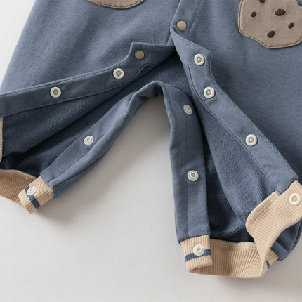 Baby Boys Grey Blue Cute Long-sleeved One-Piece Romper