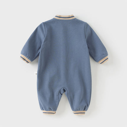 Baby Boys Grey Blue Cute Long-sleeved One-Piece Romper