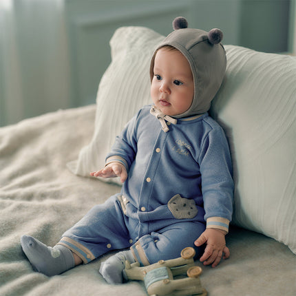 Baby Boys Grey Blue Cute Long-sleeved One-Piece Romper