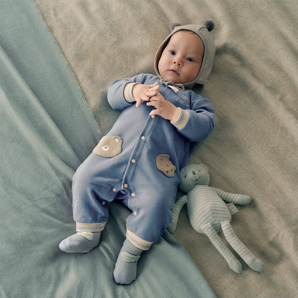 Baby Boys Grey Blue Cute Long-sleeved One-Piece Romper