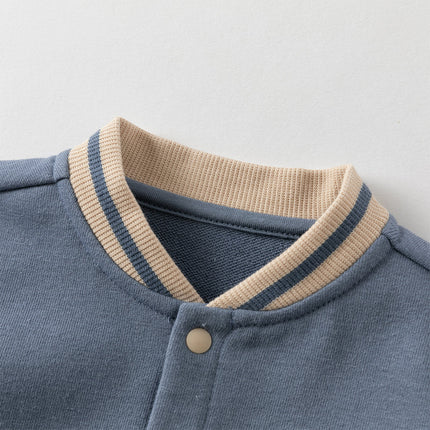 Baby Boys Grey Blue Cute Long-sleeved One-Piece Romper